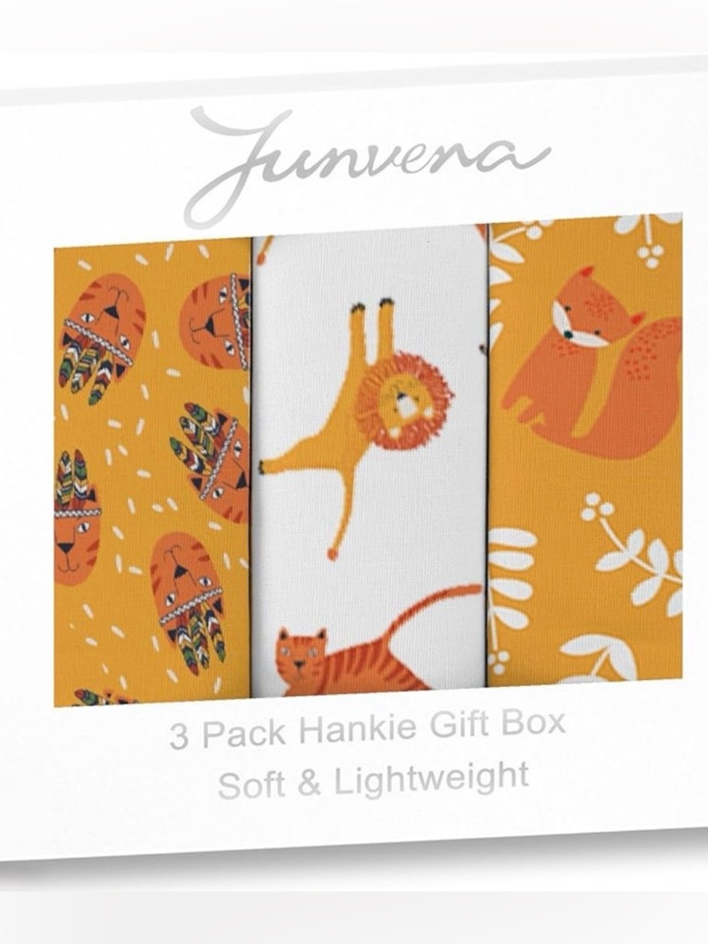 Junvena 3-Pack Animal Print Handkerchiefs - Orange & White. 100!Cotton. New!